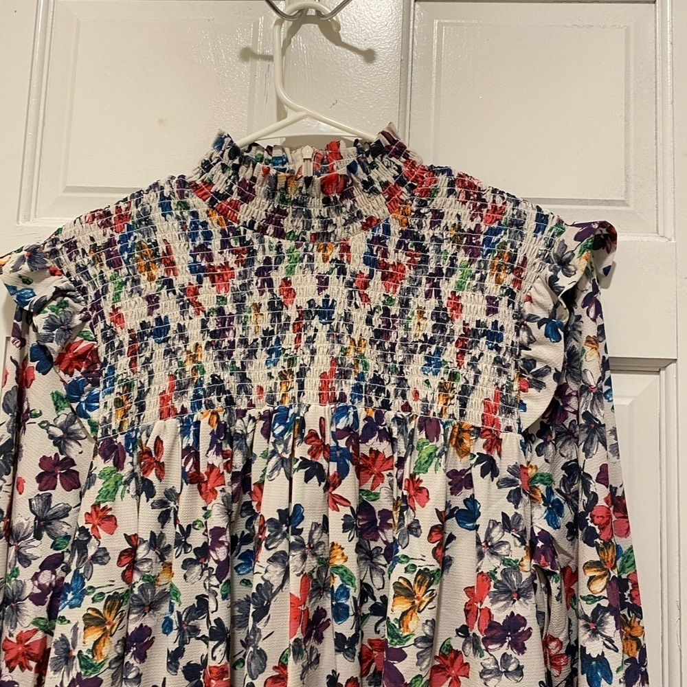 French Connection Black and White Smocked Blouse - Picture 4 of 7